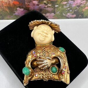 HAR Laughing Buddha Brooch - 1960